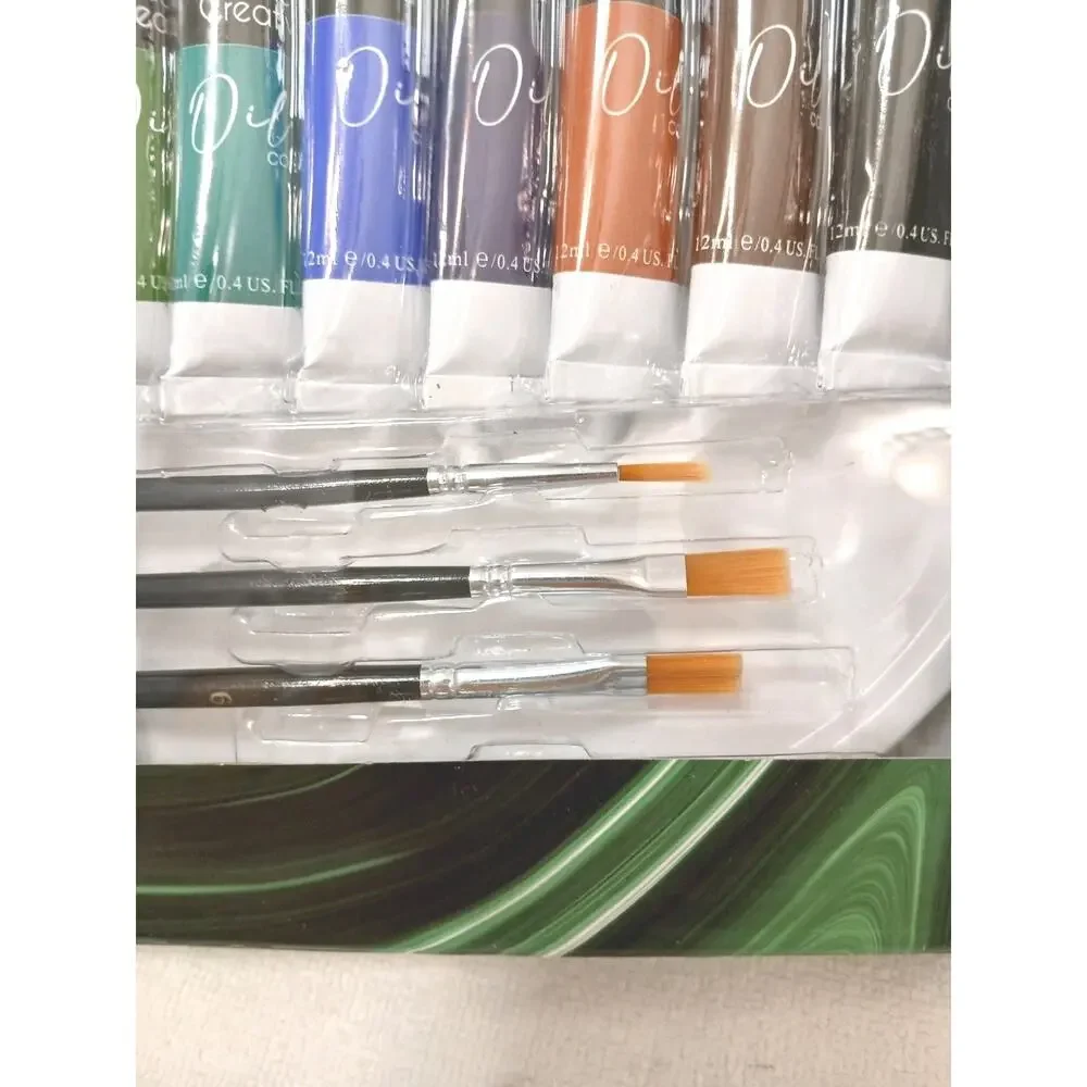 17 Pc Oil Paint Art Set w 4 Taklon Paint Brushes + Art Palette Value Professiona